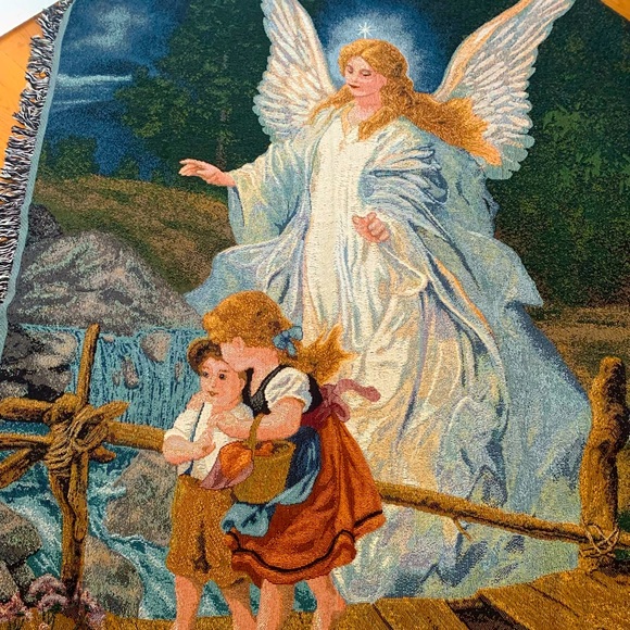 Vintage Guardian Angel tapestry throw - Picture 1 of 5